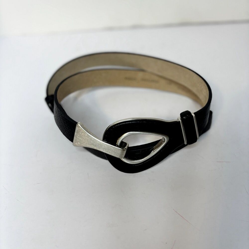 Chico's Faux Snakeskin Belt Teardrop Buckle Black Silver Tone Womens - Picture 6 of 6